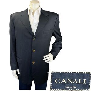 Canali Italian Wool Men 44L Blazer Jacket Blue Black Sport Coat Made in Italy